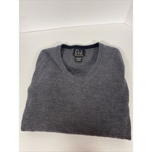 Jos A Bank Sweater Mens Large Heather Gray Merino Wool‎ V Neck Pullover S1